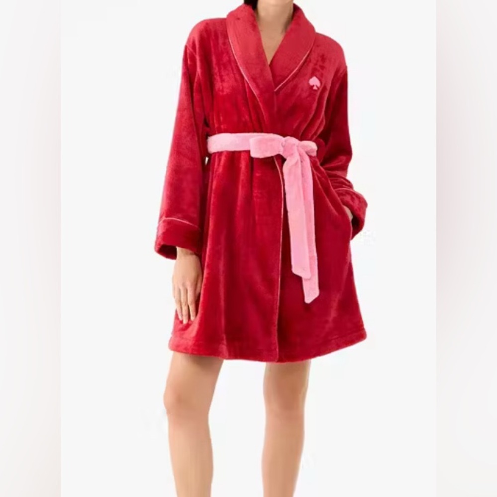New Kate Spade Red & Pink Chenille Robe
